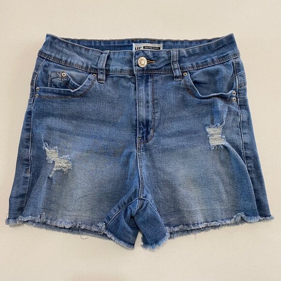 Ymi WannaBettaButt High-Rise Shorts Size 11 Distressed Denim Blue Frayed Hem - Picture 1 of 9